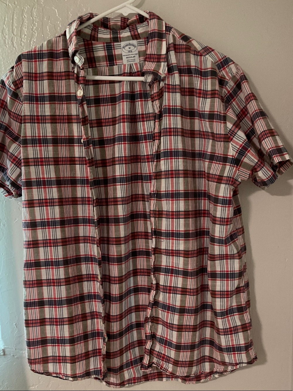 Brooks Brothers Red & Navy Plaid Short Sleeve Button-Down Shirt